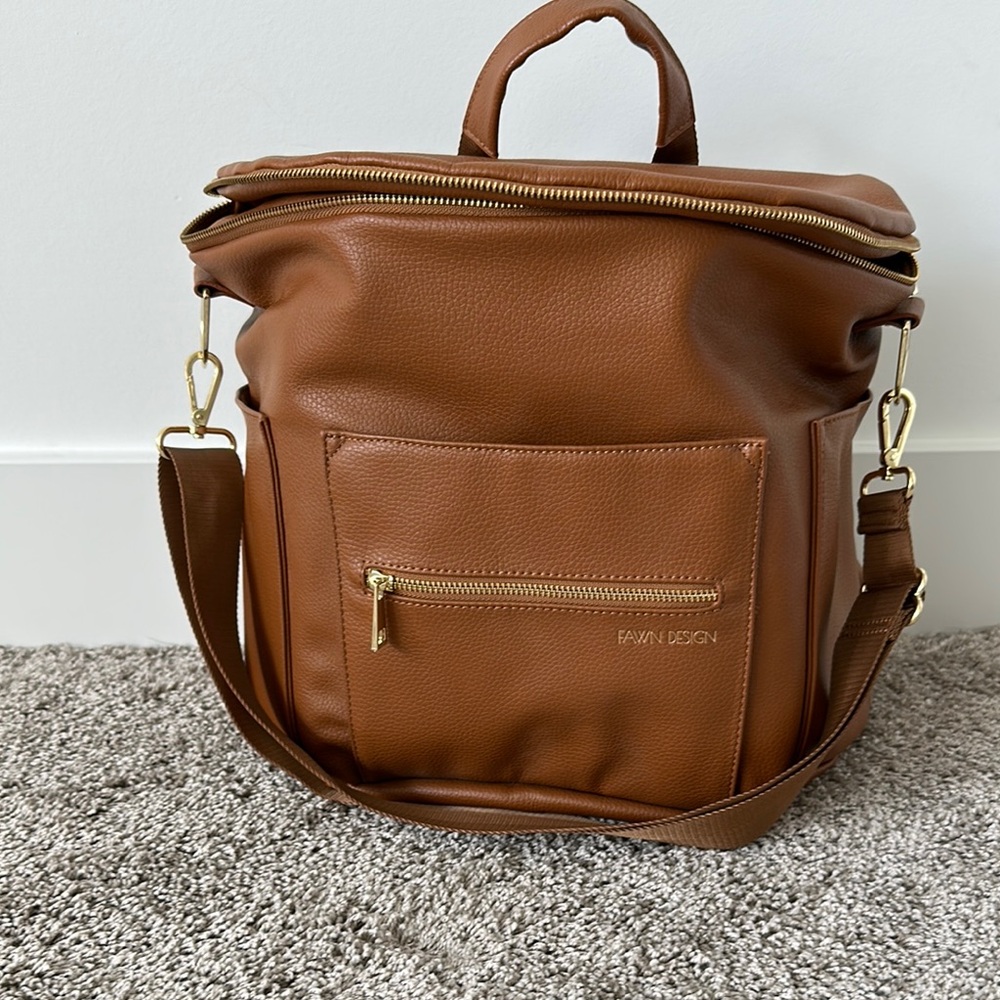 Fawn leather diaper bag